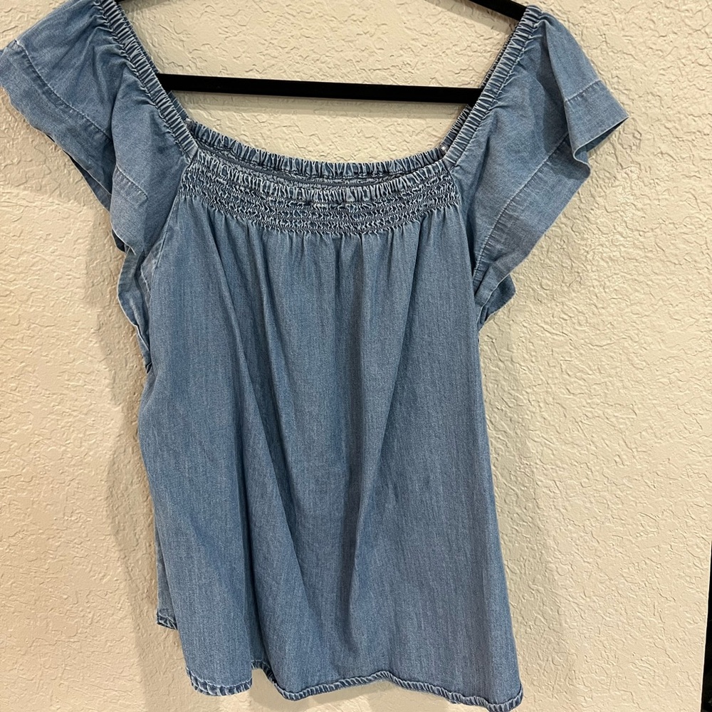 Express ruffle sleeve denim top. Size S